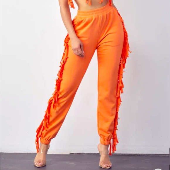 Orange Fringe Joggers Size Medium - Picture 1 of 10